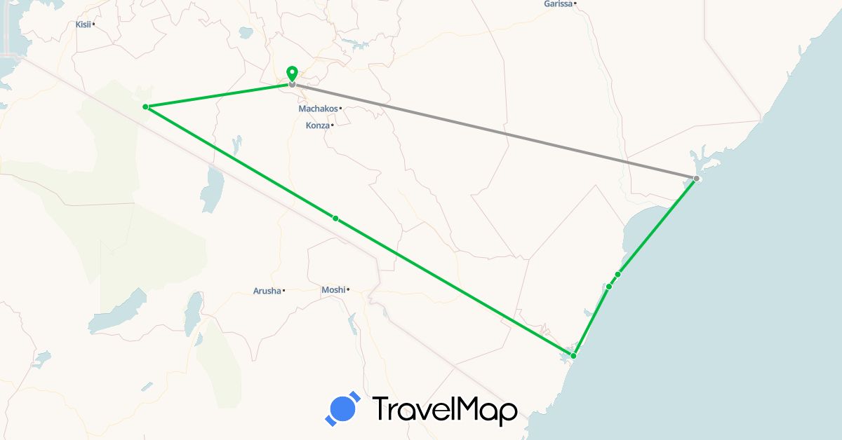 TravelMap itinerary: bus, plane in Kenya (Africa)
